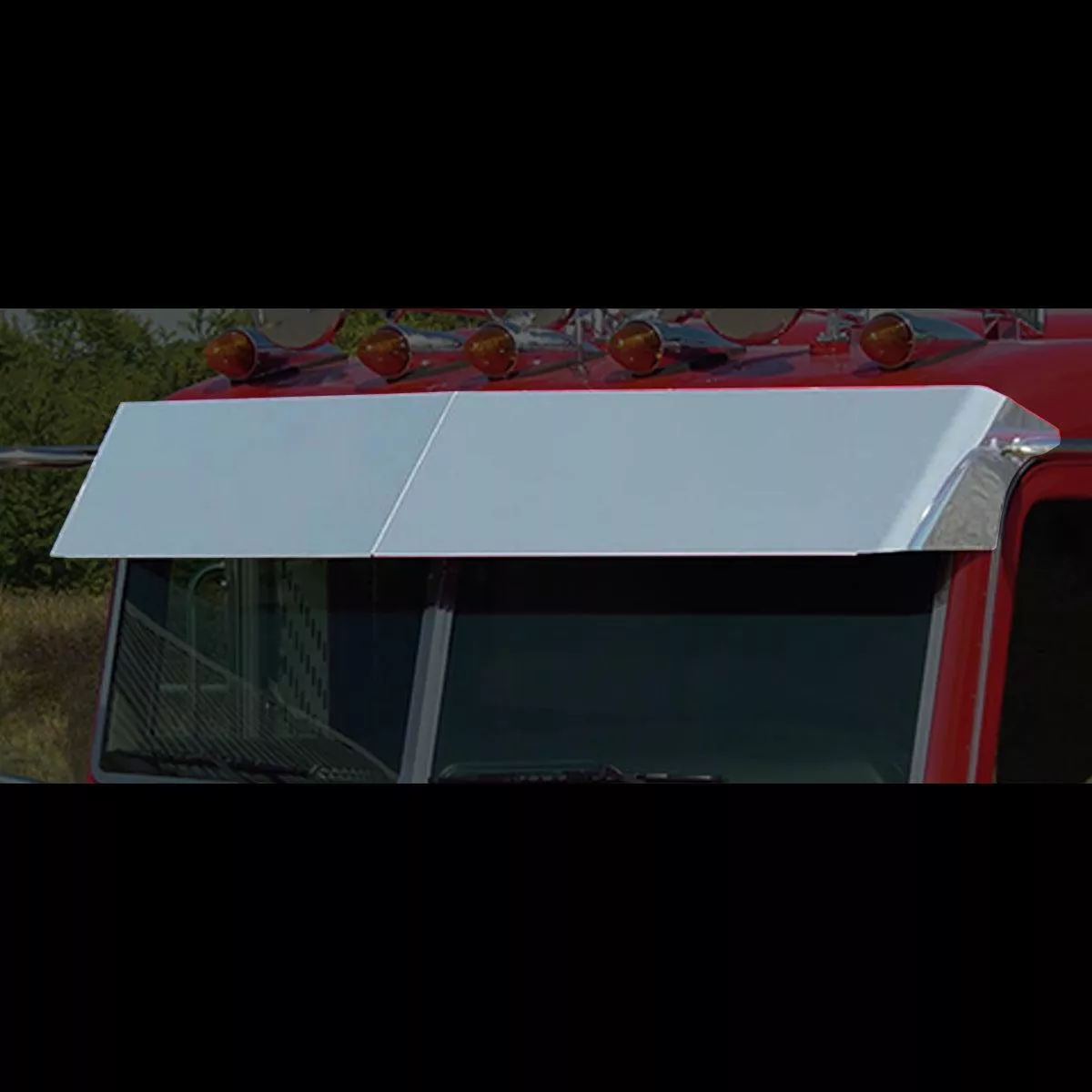 ’05 Peterbilt Flat-Top 13.5 Blind Mount Drop Visor w Cab Mounted Mirrors