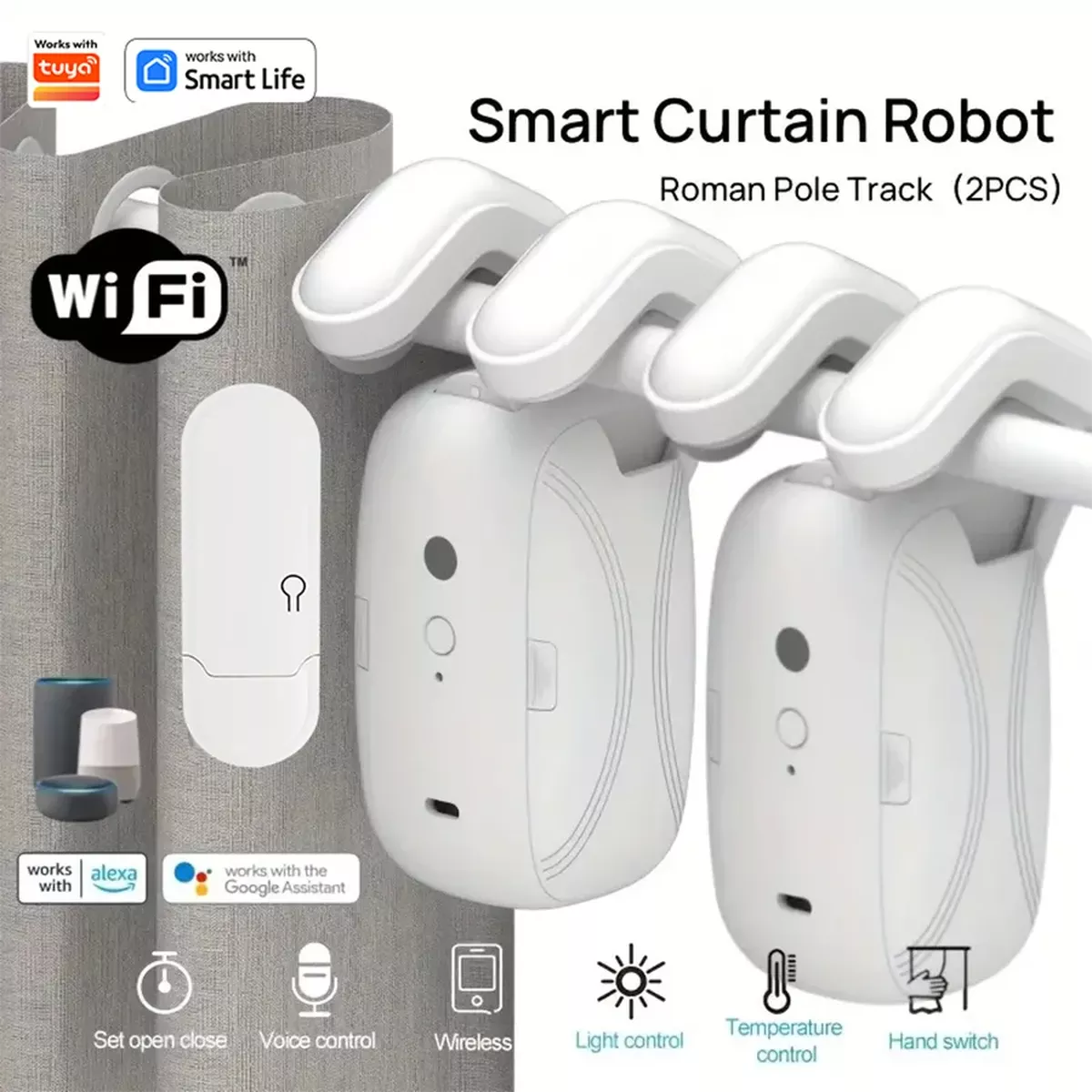 1/2pcs Smart WiFi Curtain Robot with Wi-Fi Gateway, APP Remote Control, Automatic Opening Hand Pull StartCompatible with Alexa