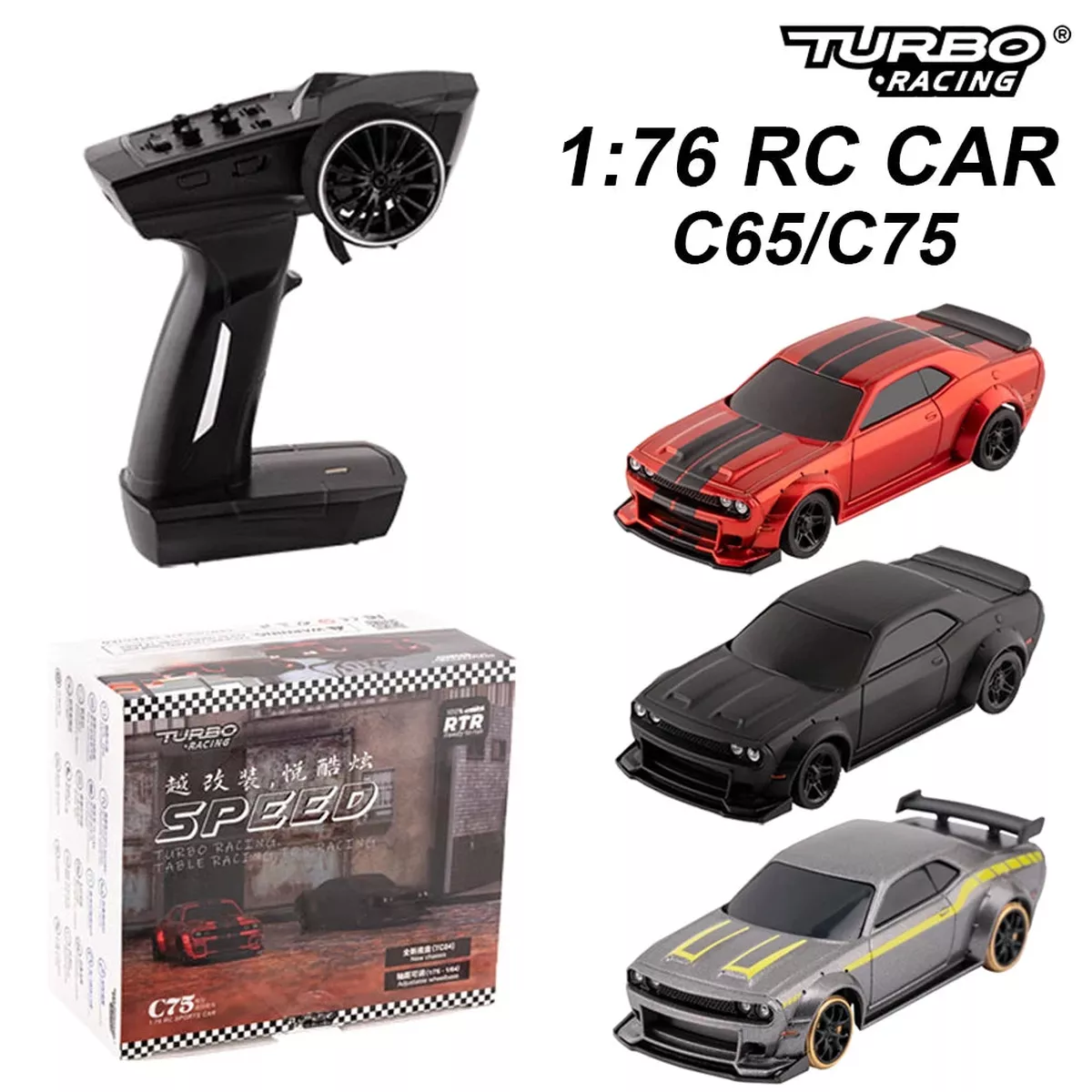 1:76 C75 Mini RC Drift Car RTR 2.4G Simulated Headlights