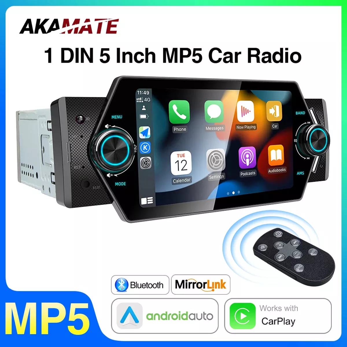 1 Din 5 Inch MP5 Car Radio – Wired CarPlay Android Auto