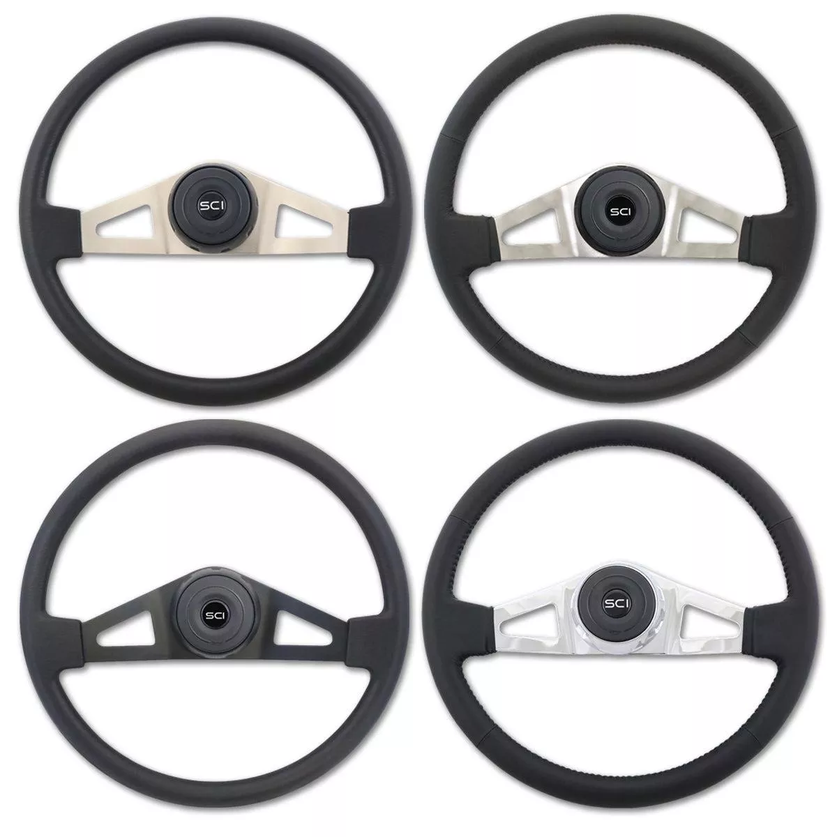 18″ Pinion Polyurethane or Leather Steering Wheel w/ Chrome 2-Spokes