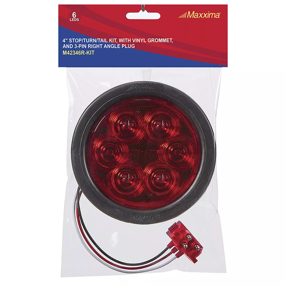 4″ Round Red Lighting Series Stop/Turn/ Tail Kit w Grommet & Right Angle Plug