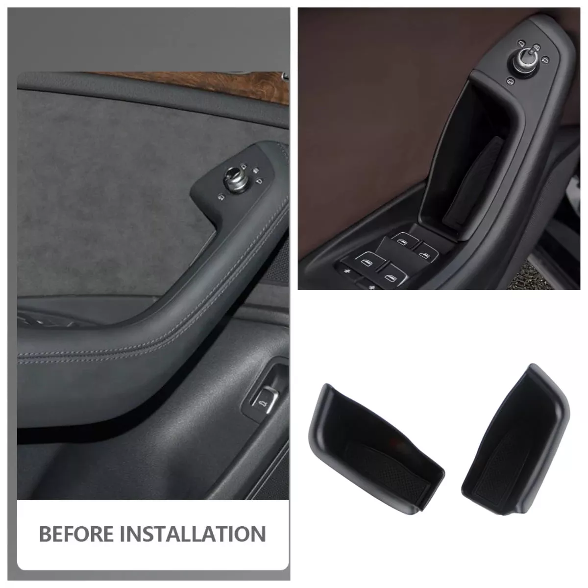 Door Storage Box For Audi A6L/A6 Front Doors ABS Inner Door Holder 2 Pack Black Finish