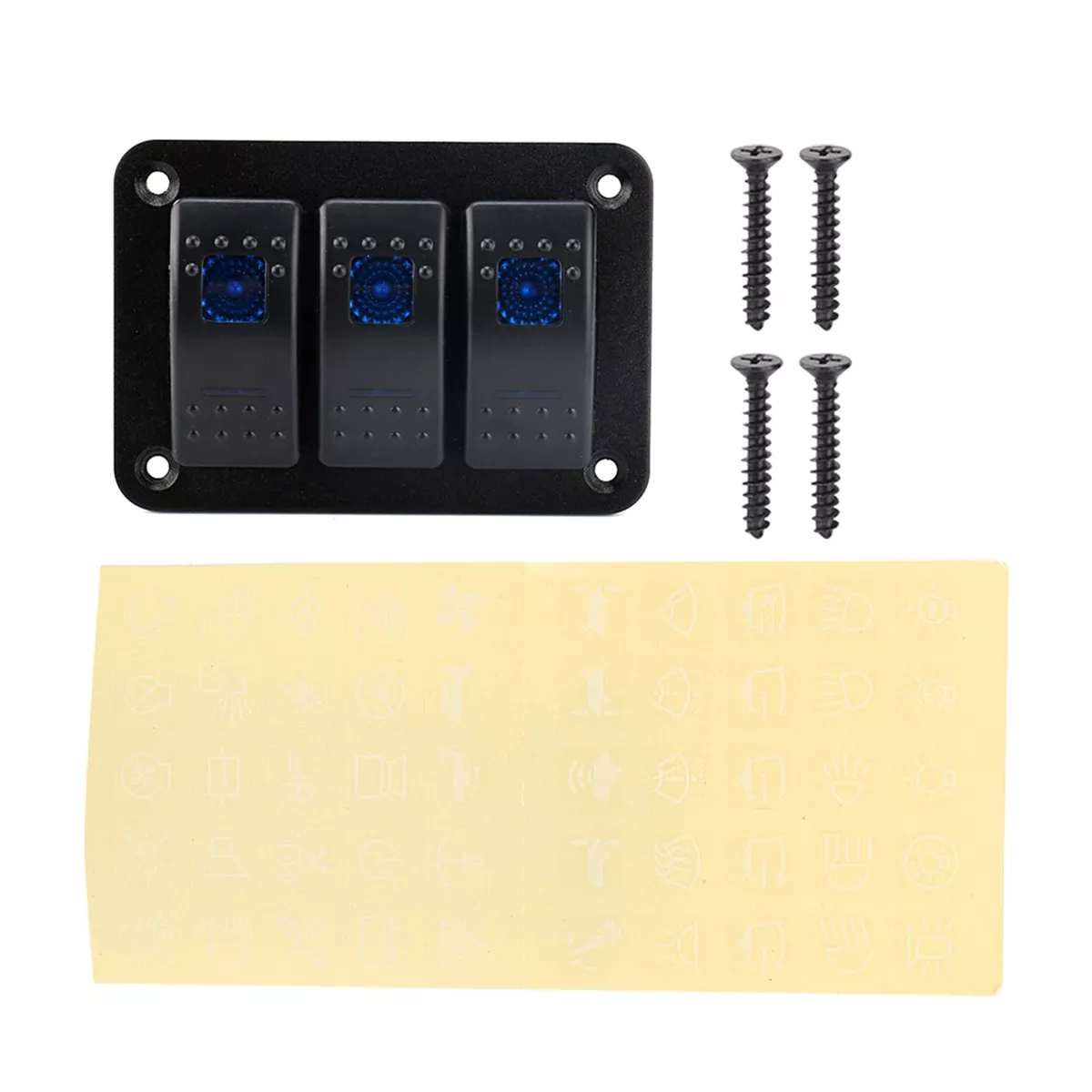 Ebtools 3 Gang 12-24V Toggle Rocker Panel with LED Light for RV Car Marine