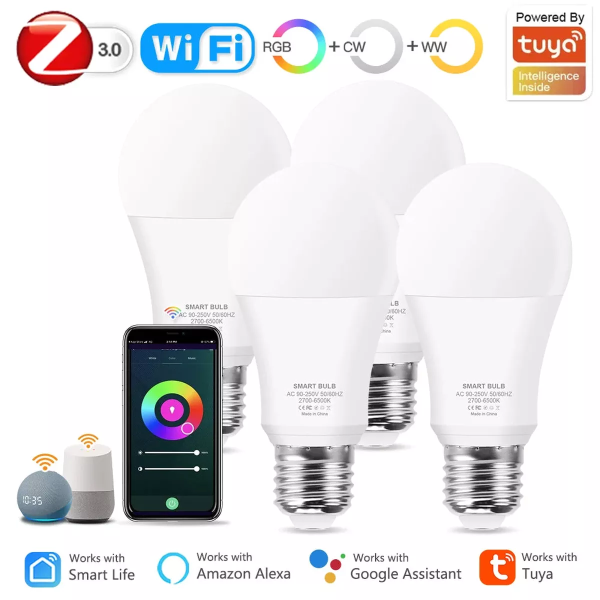 Excellux 18W/15W RGB Smart LED Bulb – Zigbee & WiFi Compatible