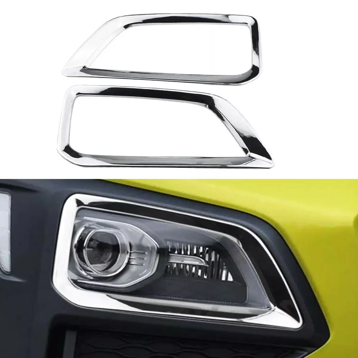 Fog Light Lamp Cover Trim Two Piece Set With Chrome Bezel For Hyundai Kona Encino Kauai 2017 To 2020
