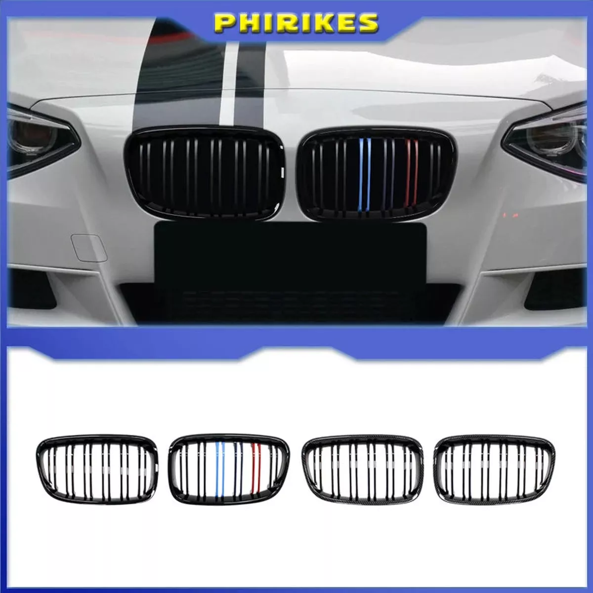 Grille for BMW 1 Series Kidney Style Double Slat ABS Gloss Black Durable Finish and Radiator Protection