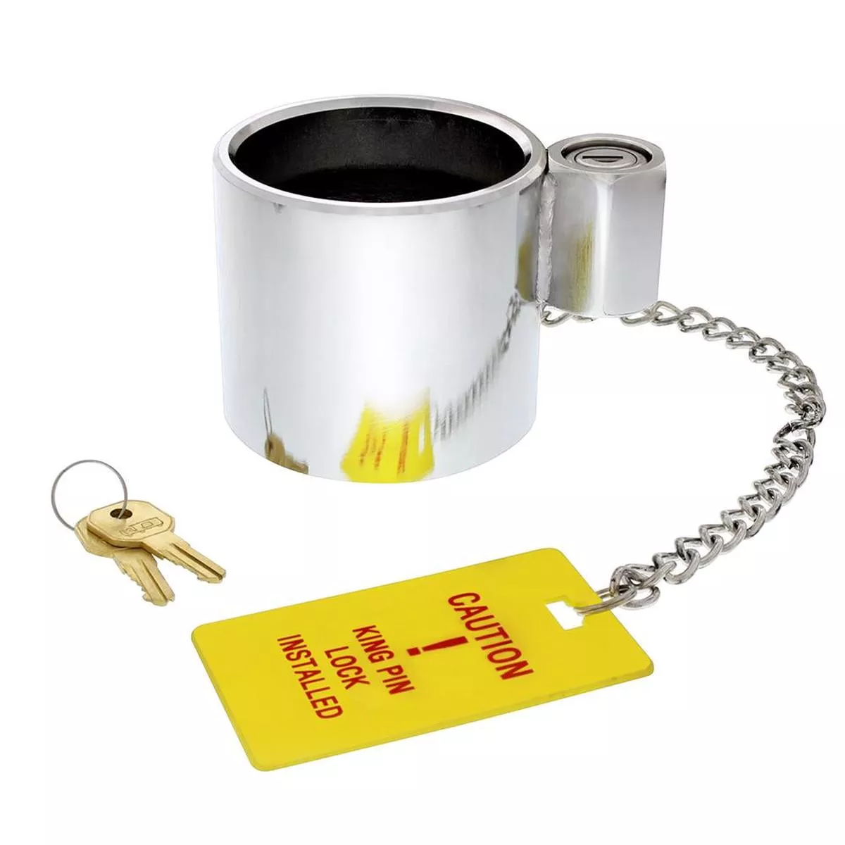 Heavy Duty Steel King Pin Lock With 12″ Warning Tag
