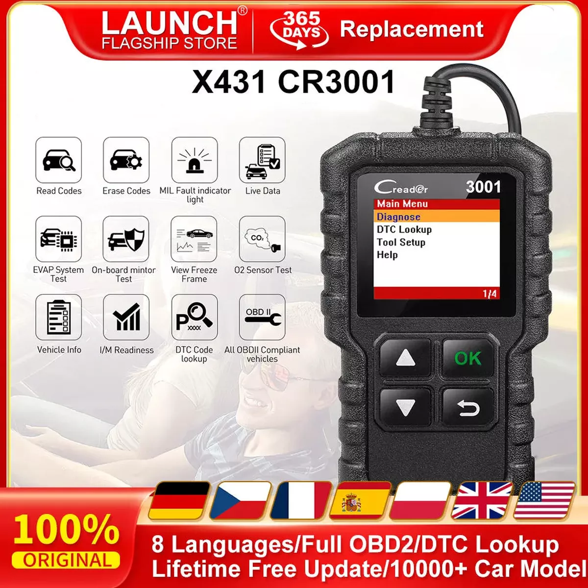 Launch X431 CR3001 OBD2 Scanner Multilingual Diagnostic Tool