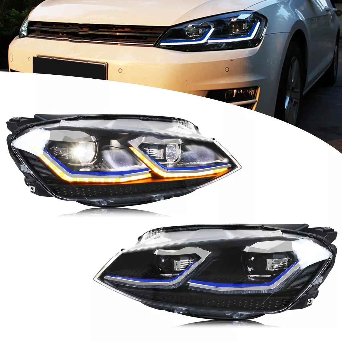 LED Headlight Assembly for Volkswagen Golf 7 MK7 2013-2017 with Sequential Turn Signal