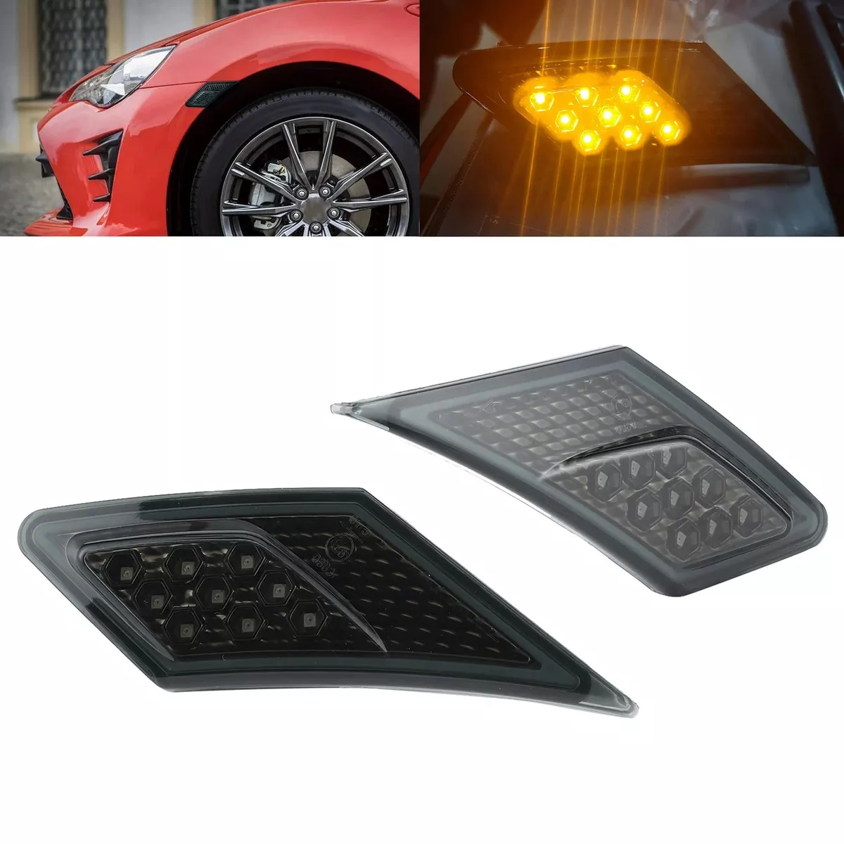 LED Side Marker Lights Smoked Lenses Pair 12V DC Plug and Play for Toyota BRZ GT86