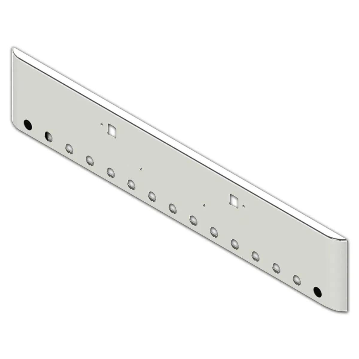 Peterbilt 388/389 18″ Texas Square 7GA Steel Chrome Bumper w Bolt & Tow Pin Holes – 15 2″ Round Light Holes