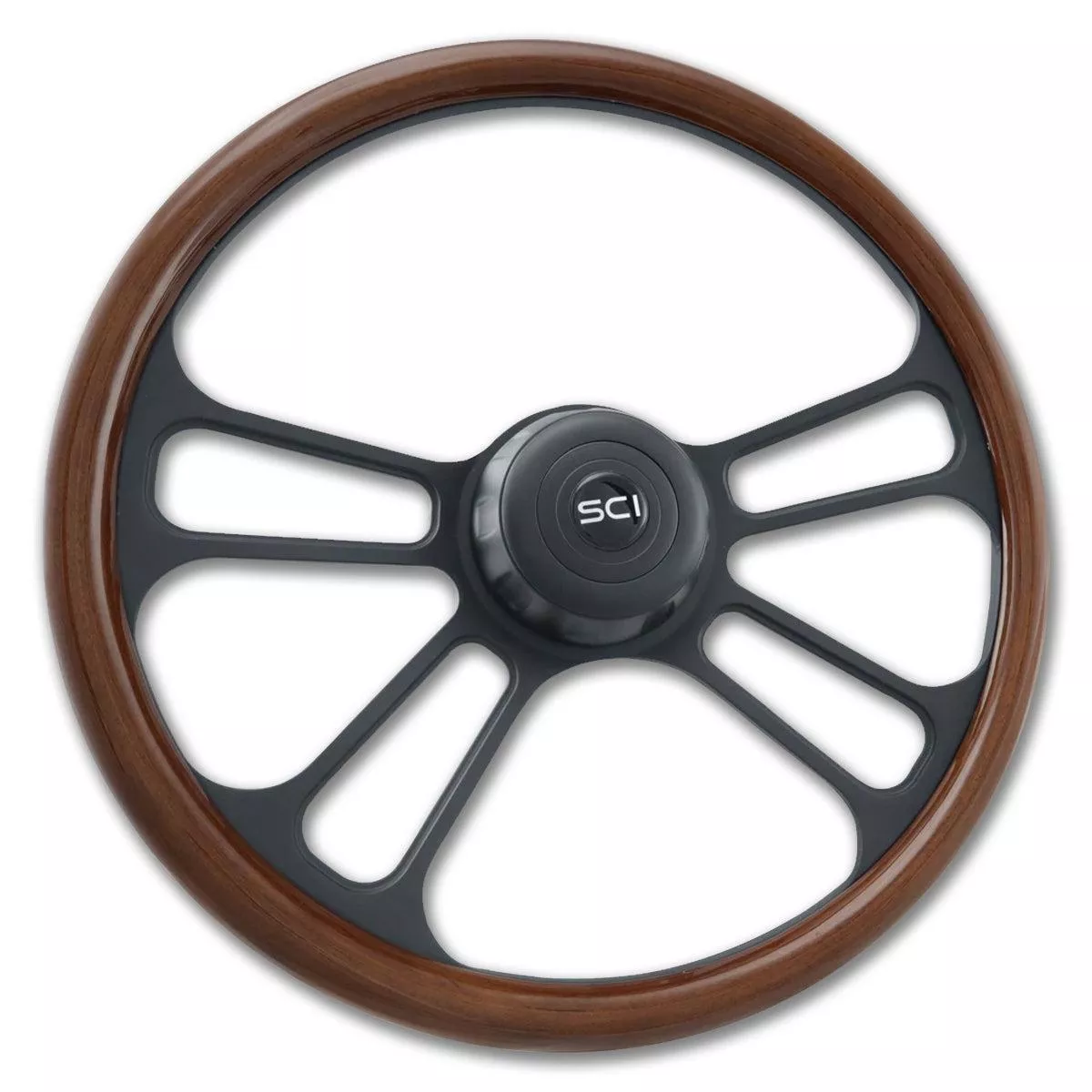 “Phoenix” – Mahogany Rim Steering Wheel – Matte Black Aluminum w/ 4-Spokes