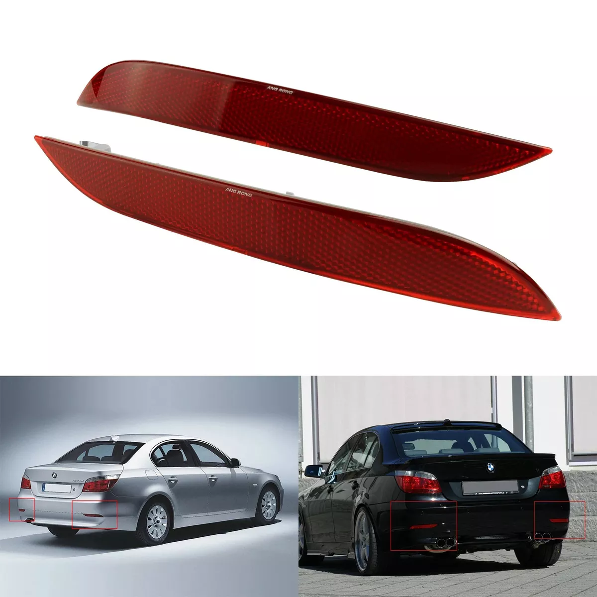 Rear Bumper Reflectors Red Lens Set Direct Replacement for BMW 5 Series E60 E61 Left and Right