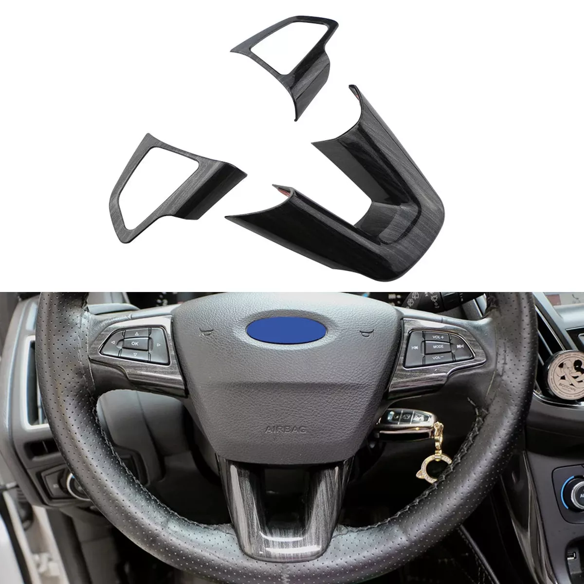 Steering Wheel Trim Cover for Ford Kuga Escape 2016-2019 with Sequins Decoration