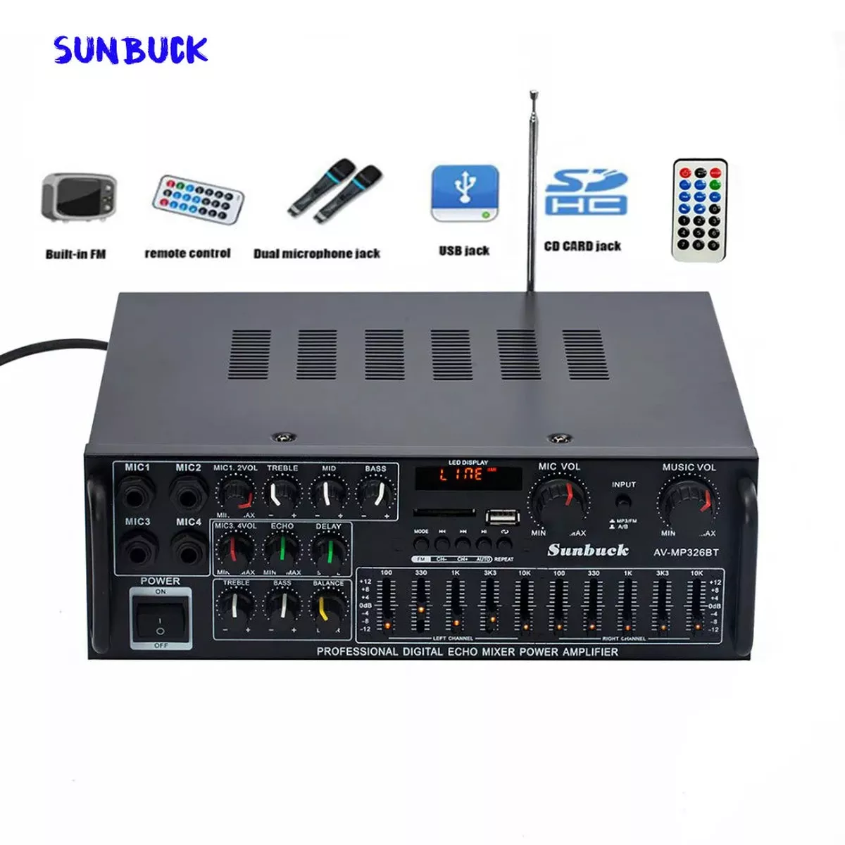 Sunbuck 2.1 Channel 400W Karaoke Car Bluetooth Amplifier