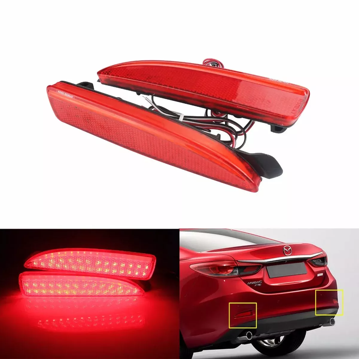 Tail Light Covers for Mazda 2 DY Rear Bumper Red Lens Reflector LED Inserts Set of Two