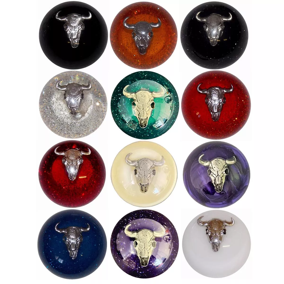 Twisted Shifterz – Chrome Cow Skull Brake Knob (Various Colors)