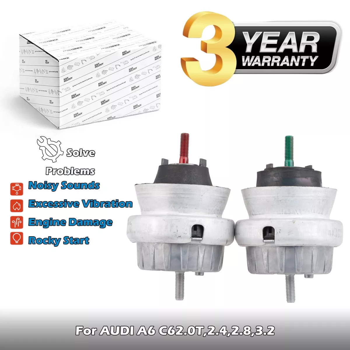 Two Engine Mounts Pair Set Left And Right Hydro Mounts Rubber And Metal For Audi A6