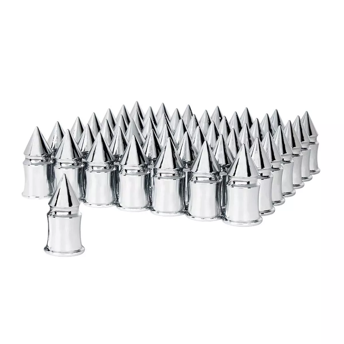 United Pacific – 33mm X 4-3/8″ Chrome Plastic V-Spike Nut Covers (Thread-On) – 60 ct.