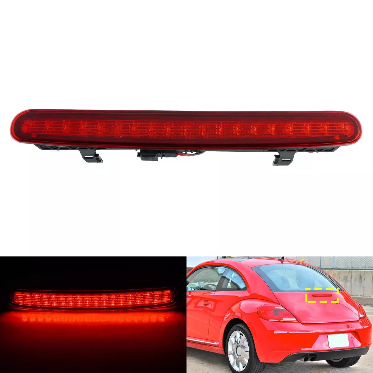 VW Beetle Cabrio Rear Brake Light With High Level Third LED, Red Lens