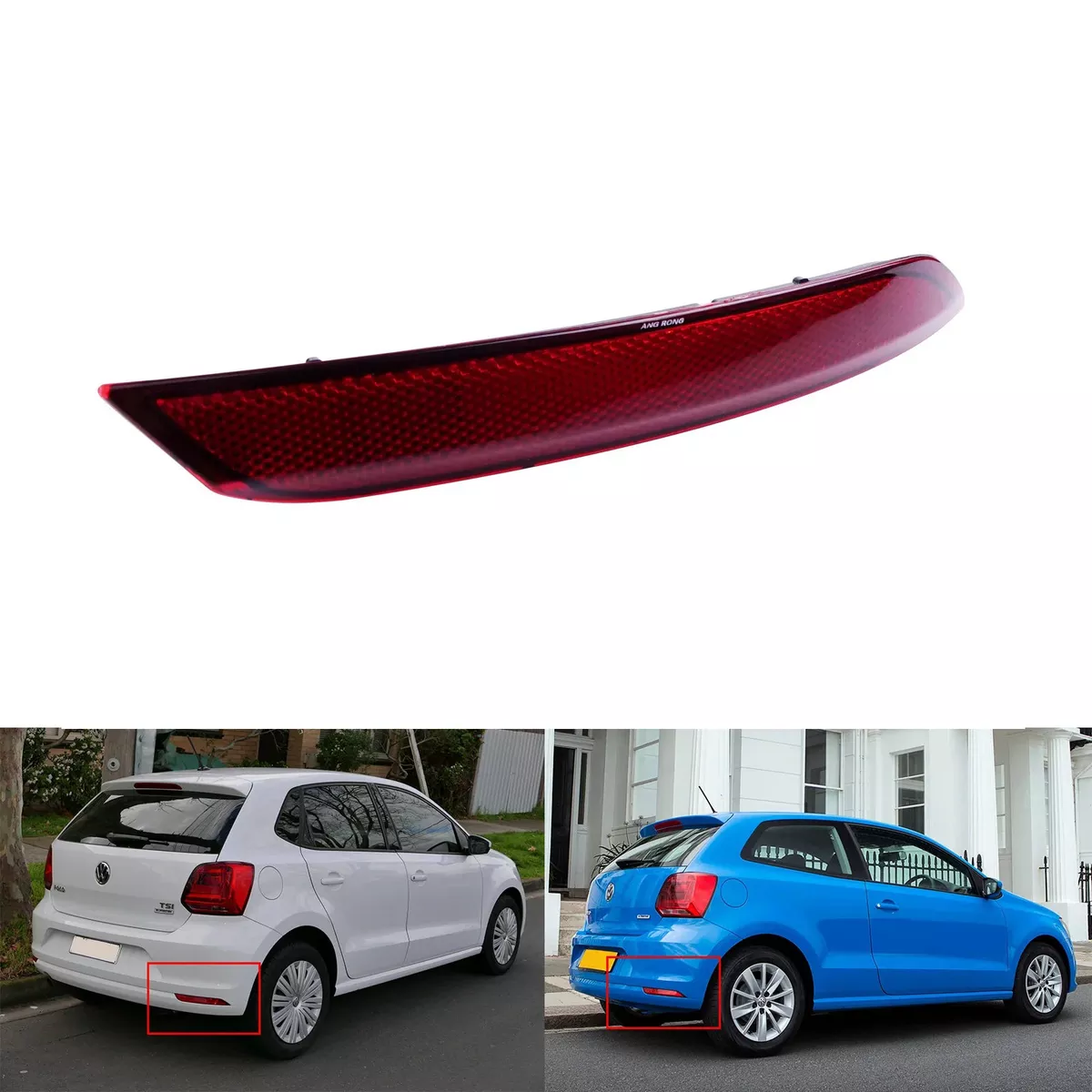 VW Polo 2014-2017 Rear Bumper Reflector Assembly Brake Light Right Side, Plastic