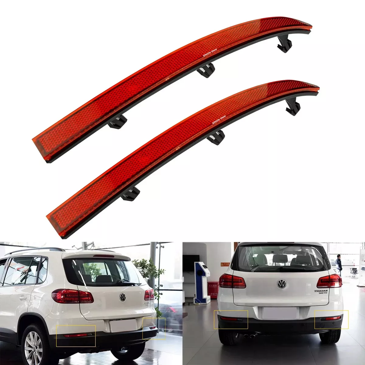 VW Tiguan 2008-2015 Rear Bumper Reflector Assembly Red Lens No Light